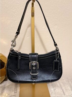 Coach Black Mini Shoulder Bag with Silver Buckle